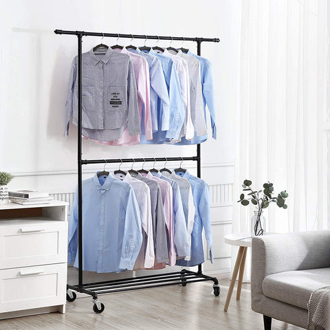 Rootz Metal Clothes Rack with 2 Rods, Grid and Wheels
