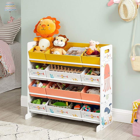 Rootz Toys Organizer - Speelgoedkast - Kinderkamerkast - Opbergkast - Kinderkamer - Voor Kinderen - 12 Dozen - Stof - Wit