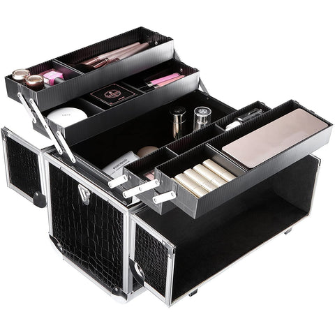 Rootz Beauty Case – Make-up-Box – Aufbewahrung – Schwarz – Silber – MDF – 36,5 x 35 x 22 cm 