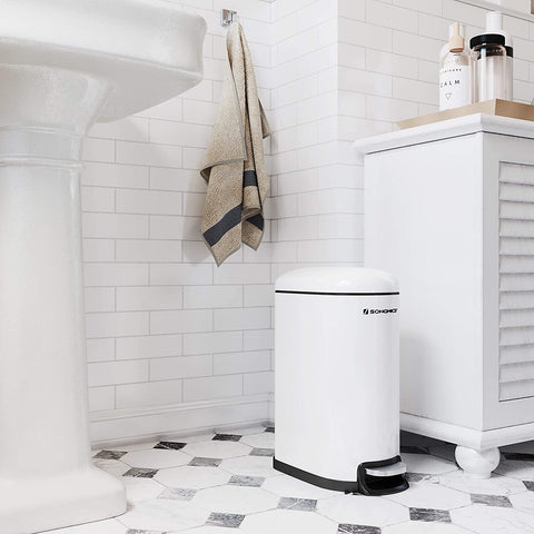 Rootz Trash Can - 10 L - Pedal Bin - Inner Bucket - Soft Close - Waste Bin - White - Steel - Plastic - 18.7 x 27.3 x 40.1 cm