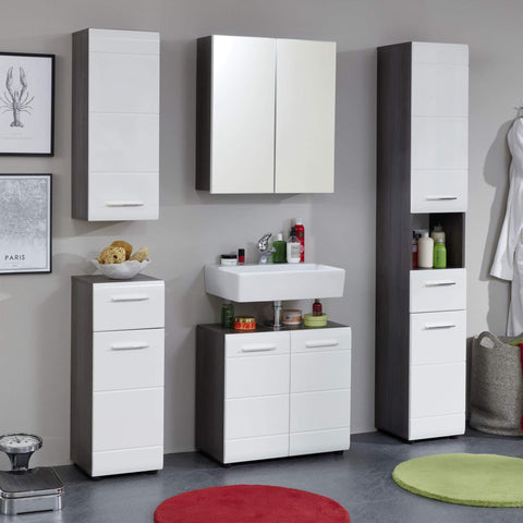 Rootz Wall Cabinet - Storage Unit - Bathroom Organizer - Wall-Mounted Shelf - Space Saver - White High Gloss/Smoky Silver - 30x77x24 cm