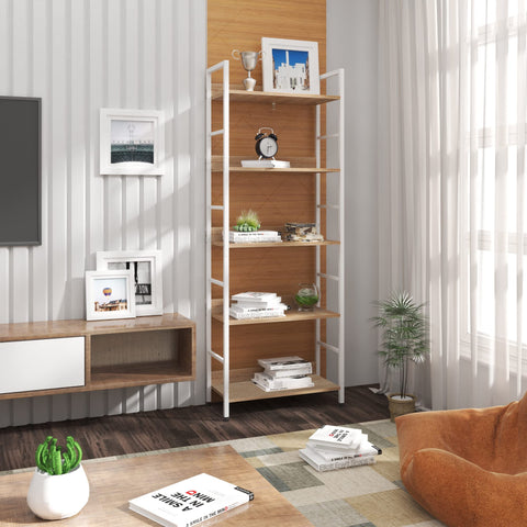 Rootz Standregal Hochregal - Shelving Unit - Bookshelf - Storage Rack - Display Stand - Organizer - Tiered Shelf - White + Light Oak - 60x27.5x160 cm