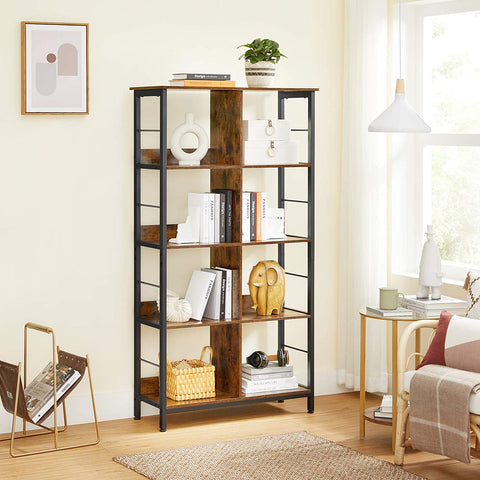 Rootz Bookcase - Storage Cabinet - 8 Compartments - Brown - Black - Processed Wood - Metal - 80 x 33 x 149 cm