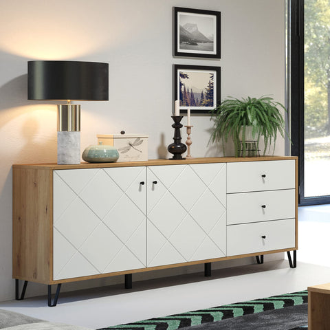 Rootz Living Room Sideboard - Stylish Furniture Piece for Your Home - Elegant Storage Solution in Artisan Oak/White