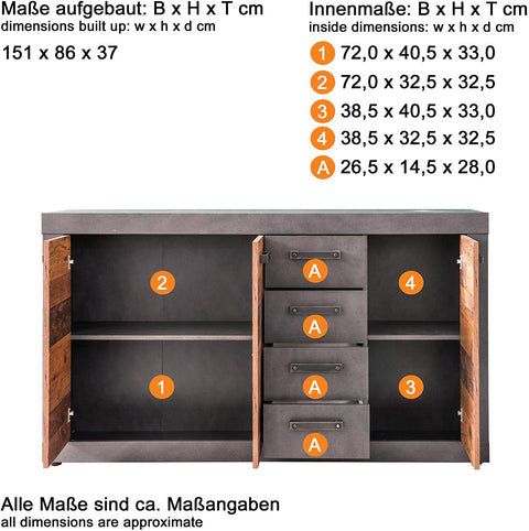 Rootz Dressoir - Opbergkast - 151 x 86 x 37 cm