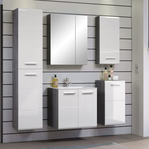 Rootz Bathroom Chest - Storage Cabinet - Vanity Unit - Drawer Stand - Bathroom Organizer - Wooden Furniture - Smoke Silver/White High Gloss - 35x68x34 cm