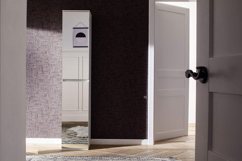 Rootz Mirror Wardrobe - Storage Closet - Reflective Cabinet - Mirror Cabinet - Shelving Unit - Storage Unit - Organizer - White Melamine - 37 x 191 x 34 cm