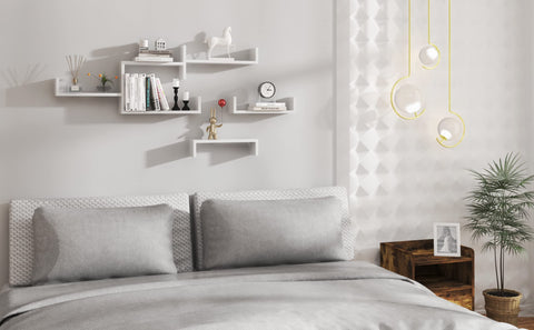 Rootz Wall Shelves - U-Shaped Display - Hanging Bookcase - Decorative Storage - Wallboard Set - Floating Ledges - White - 26x9.7x6cm, 34x9.7x7.5cm, 42x9.7x9cm