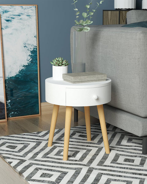 Rootz Bedside Table - Nightstand - Night Table - Accent Table - Side Table - End Table - Storage Stand - White - 38x38x48cm