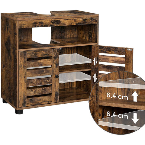 Rootz Bathroom furniture - Washbasin base cabinet - Recess - Open compartment - French doors - Industrial - Brown - Black - Processed Wood - 60 x 30 x 63 cm