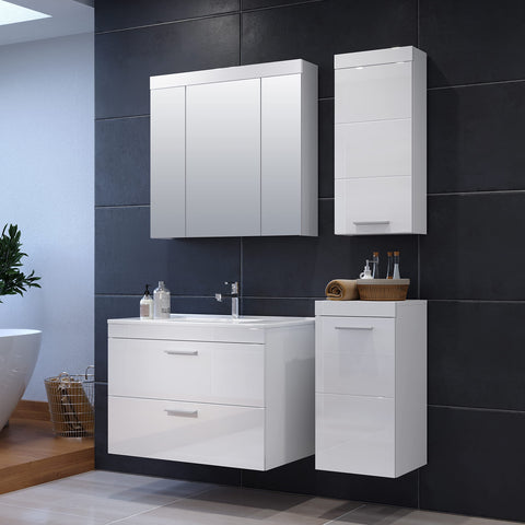 Rootz Modern Bathroom Mirror Cabinet - Stylish Storage Solution - Sleek White High Gloss Finish - Ample Space - 80 x 75 x 16 cm