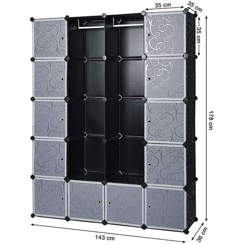 Rootz Wardrobe Click System - 14 compartments - Plastic - Clothes - Wardrobe with hanging rails - 143 x 36 x 178 cm