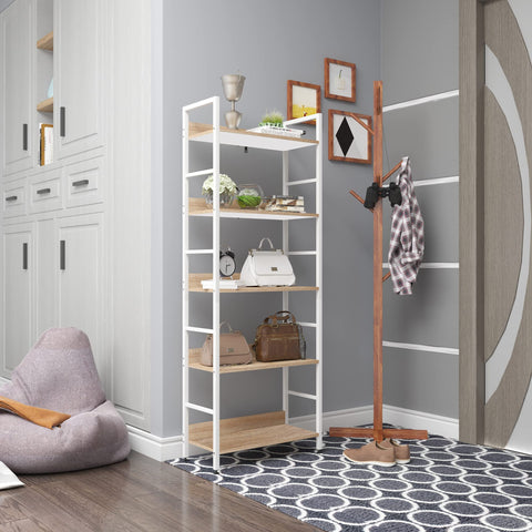 Rootz Standregal Hochregal - Shelving Unit - Bookshelf - Storage Rack - Display Stand - Organizer - Tiered Shelf - White + Light Oak - 60x27.5x160 cm