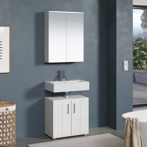 Rootz Vanity Unit - Bathroom Cabinet - Under-Sink Storage - Washstand - Bath Organizer - Sink Console - Base Cabinet - White with High Gloss Finish - 60x58x34 cm