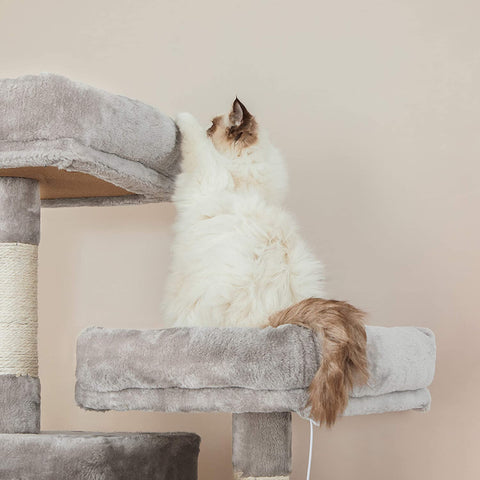 Rootz Scratching Post - Cat Tree - Cat Caves - Hammock - Gray - Beige - Hammock - 7 Levels - 60 x 50 x 206 cm