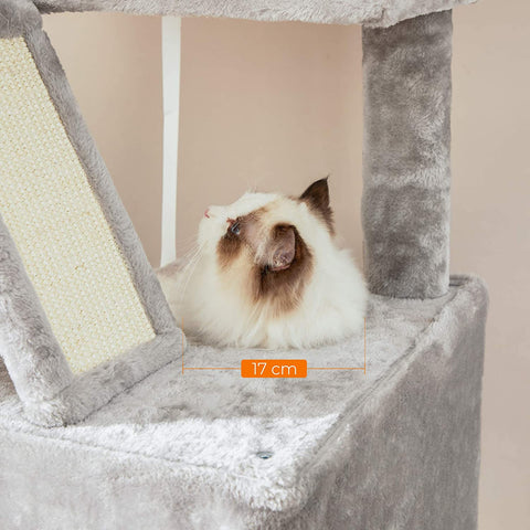 Rootz Scratching Post - Cat Tree - Cat Caves - Hammock - Gray - Beige - Hammock - 7 Levels - 60 x 50 x 206 cm