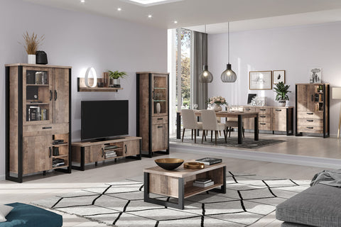 Rootz Wooden Display - Furniture - Furnishing - Showcase - Item Piece - Creation - Article - Brown & Black - 70 x 195 x 45 cm