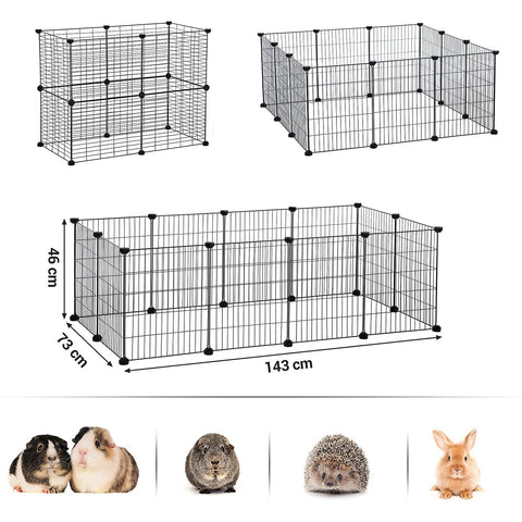 Rootz Animal Run - Adjustable Box - Animal Hutch - Guinea Pig Enclosure - Mesh House - 143 x 73 x 46 cm - Black