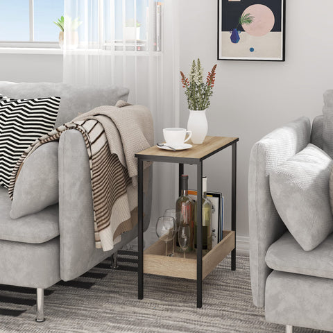 Rootz Side Table - Coffee Stand - Living Room Accent - Storage Desk - Display Platform - Lounge Furniture - Light Oak + Black - 50x55x25 cm