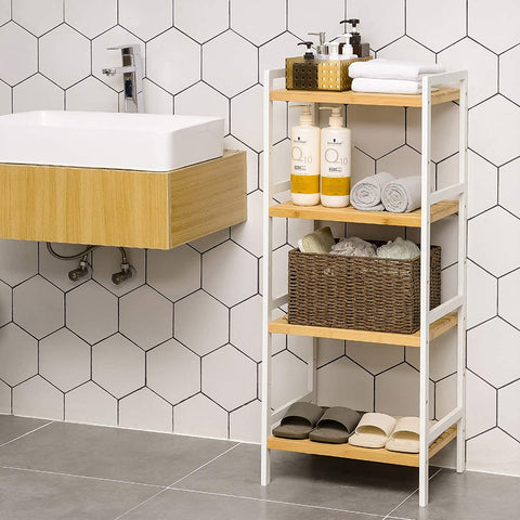 Rootz Bamboo rack - Standing rack - Kitchen rack - 4 shelves - White Bamboo - 45 x 31.5 x 110 cm