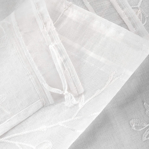 Rootz Embroidered Sheer Floral Drapes - Window Curtains - Decorative Panels - Translucent Voile Hangings - Elegant Home Decor - White - 140x175 cm