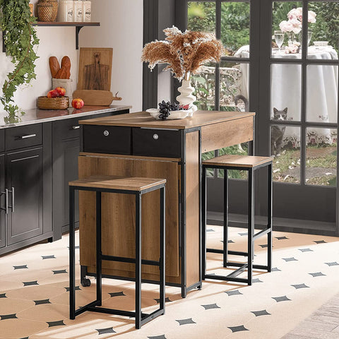 Rootz Bartafel met Uitschuifbaar Tafelblad - Keuken - Ontbijtbartafel - Koffiebar met Opvouwbaar Werkblad