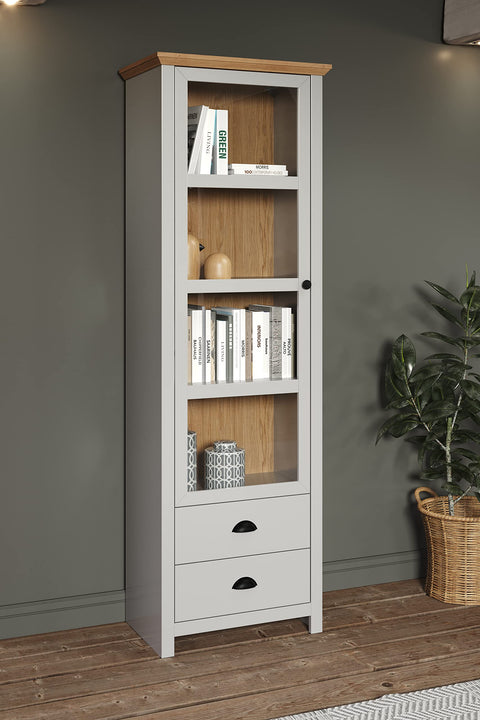 Rootz Display Cabinet - Showcase - Curio - Exhibit Case - Trophy Holder - Storage Unit - Light Grey/Artisan Oak - 65x201x41 cm