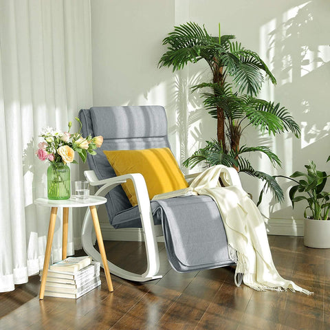 Rootz Schommelstoel Met Voetsteun - Verstelbare Ligstoel - Relaxstoel - Fauteuil - Berkenhout - 150 kg draagvermogen - Grijs