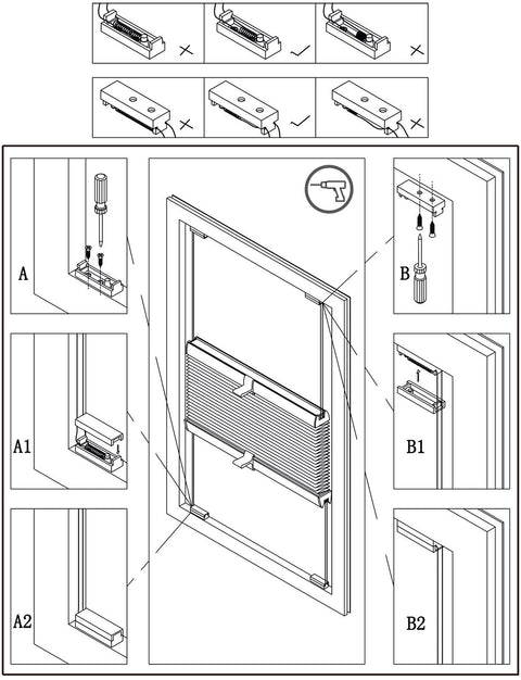 Rootz Plisse Pleated Blind - Window Shade - Sunscreen - Light Filter - Privacy Screen - Room Darkening - Blackout Curtain - White - 60x130cm