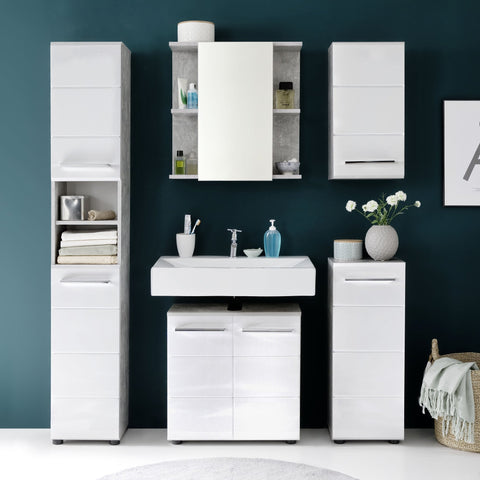 Rootz Mirror Cabinet - Reflective Storage - Wall Unit - Vanity Organizer - Bath Furniture - Reflection Case - Washroom Locker - Concrete Stone Melamine - 60cmx62cmx20cm