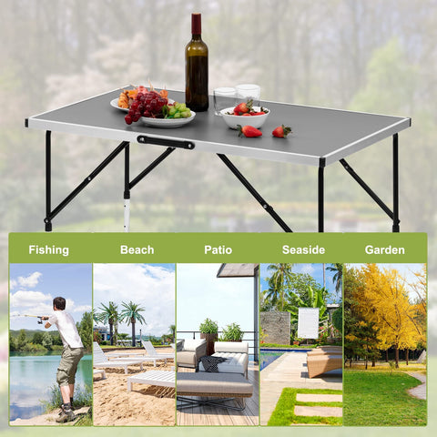 Rootz Camping Table - Folding Desk - Portable Workstation - Outdoor Stand - Garden Surface - Picnic Counter - Event Platform - Gray - 100x73-94x60cm