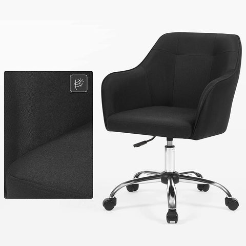 Rootz Office Chair - Swivel Chair - Office Chair - On Wheels - Height Adjustable - Steel - Imitation Linen - Black - Silver - 65 x 69 x (83-93) cm
