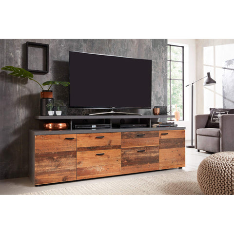 Rootz TV Lowboard - Mediaconsole - Entertainmentstandaard - Televisiekast - TV-meubel - Mediastandaard - Donkerbruin &amp; Grijs - 180x66x47 cm