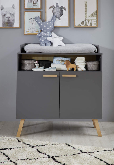 Rootz Changing Table - Nursery Dresser - Baby Furniture - Diaper Station - Infant Organizer - Storage Unit - Grey - 96 x 105 x 78 cm