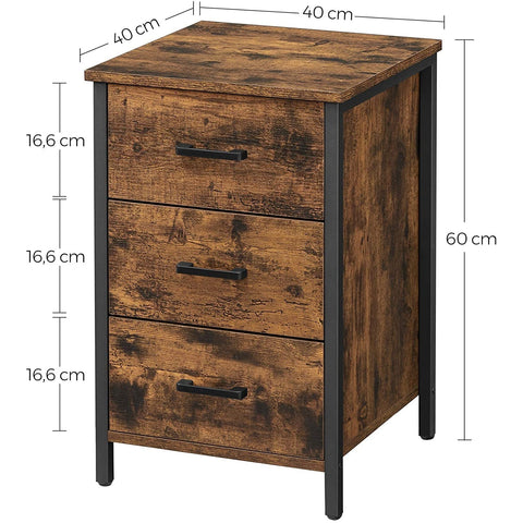 Rootz Bedside table - chest of drawers - side table - 3 drawers - industrial - brown - black - processed wood - metal - 40 x 40 x 60 cm