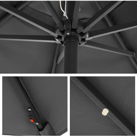 Rootz Parasol - LED Lighting - Solar Energy - Bendable - Crank - Grey/Beige - 270 x 270 x 240 cm