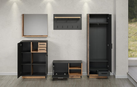 Rootz Wandspiegel - Reflecterend Glas - Kaptafel - Kijkglas - Halreflector - Decorversterker - Interieuraccent - Antraciet met Coast Evoke Oak - 80x72x12cm