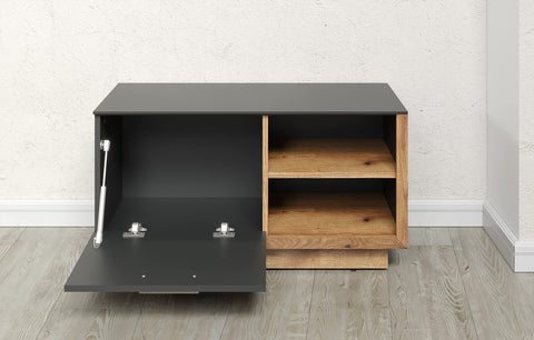 Rootz Kapstokbank - Ingangszitplaats - Schoenenopberger - Halorganisator - Meubels - Garderobeoplossing - Antraciet met Coast Evoke Eiken - 90x48x40 cm