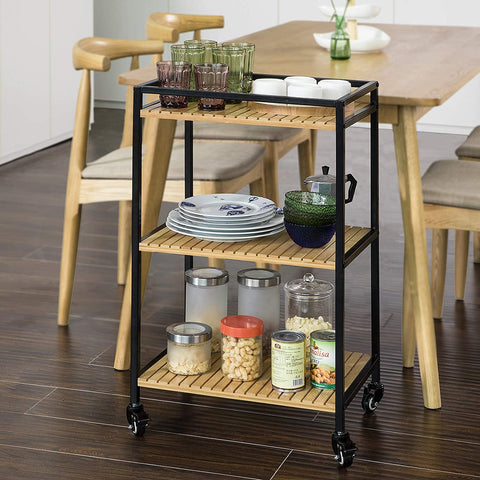 Rootz 3-laags metalen bamboe serveerwagen - keukenwagen - keukenplank