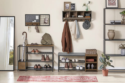 Rootz WallCoat Rack - Wall Shelf Hook - Rack with 4 Compartments and 5 Hooks - W73 x D16 x H28cm