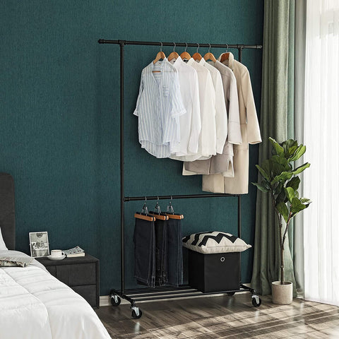 Rootz Metal Clothes Rack with 2 Rods, Grid and Wheels