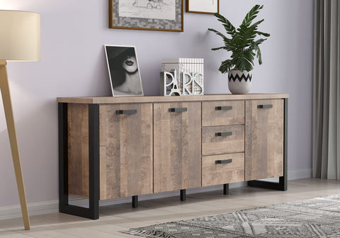Rootz Premium Sideboard - Stylish Furniture Piece for Home Decor - Stylish Buffet - Chic Cupboard - Modern Credenza - Trendy Cabinet - Contemporary Shelving - Brown & Black - 214 x 86 x 45 cm