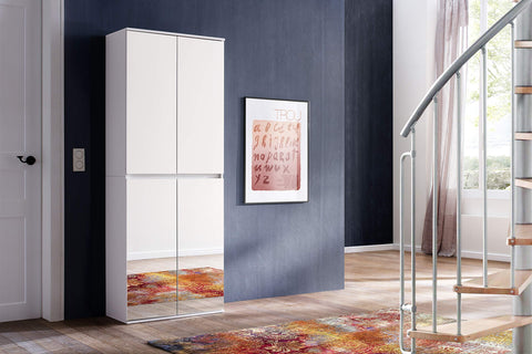 Rootz Mirror Wardrobe - Reflective Closet - Storage Cabinet - Mirrored Armoire - Dressing Unit - Storage Unit - Clothing Organizer - White Melamine - 74 x 191 x 34 cm