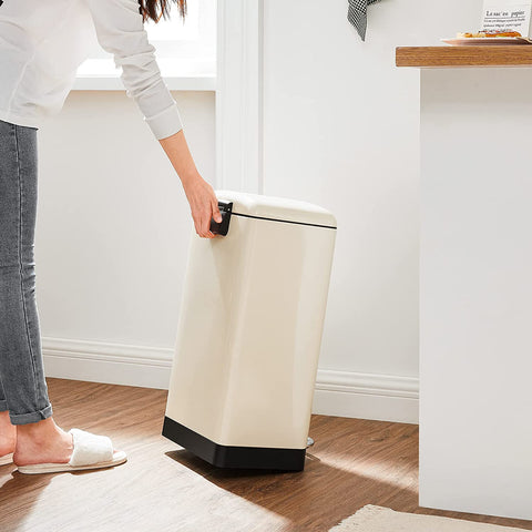 Rootz Prullenbak - Pedaalemmer - 30L - Staal - Binnenemmer - Soft Close - Luchtdicht - Creme Wit - 34 x 25 x 61,5 cm 