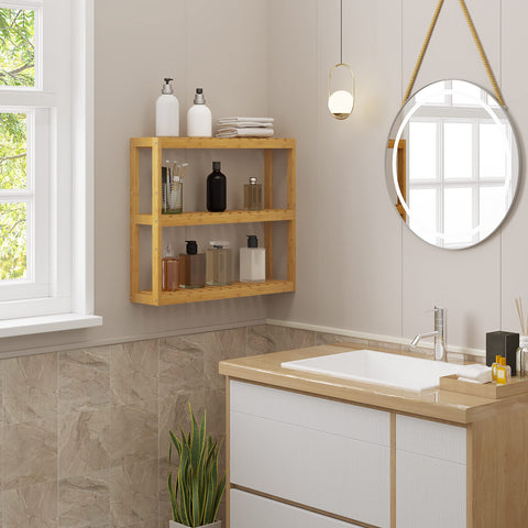 Rootz Bamboo Wall Shelf - Shelving Unit - Storage Rack - Display Stand - Bookcase - Organizer - Tiered Shelf - Natural - 60 x 15 x 54 cm