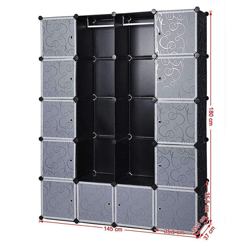 Rootz Wardrobe Click System - 14 compartments - Plastic - Clothes - Wardrobe with hanging rails - 143 x 36 x 178 cm