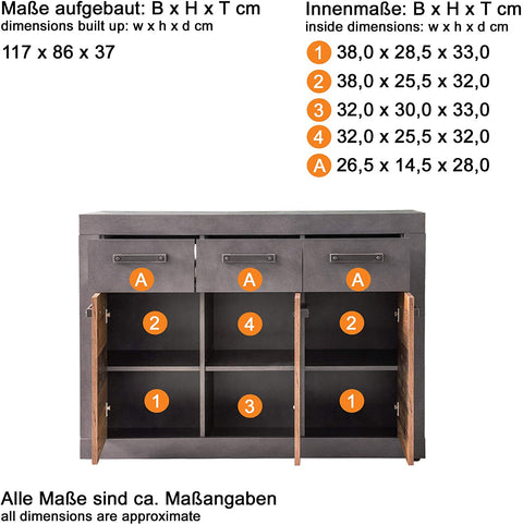 Rootz Sideboard – Aufbewahrungsschrank – Braun und Schwarz – 117 x 86 x 37 cm
