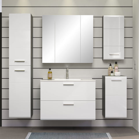 Rootz Bathroom Chest - Storage Cabinet - Vanity Unit - Drawer Stand - Bathroom Organizer - Wooden Furniture - Smoke Silver/White High Gloss - 35x68x34 cm