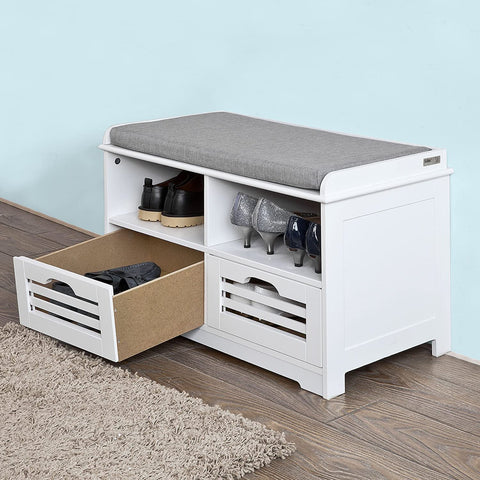Rootz Schoenenopbergbank met 2 Laden - Schoenenkast in de Gang - Schoenenrek - Wit