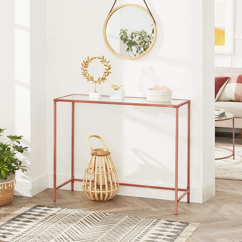 Rootz Coffee Table - Rectangular Glass Table - Golden Iron Frame - Side Table - Adjustable Legs - 100 x 35 x 80 cm (LxWxH)